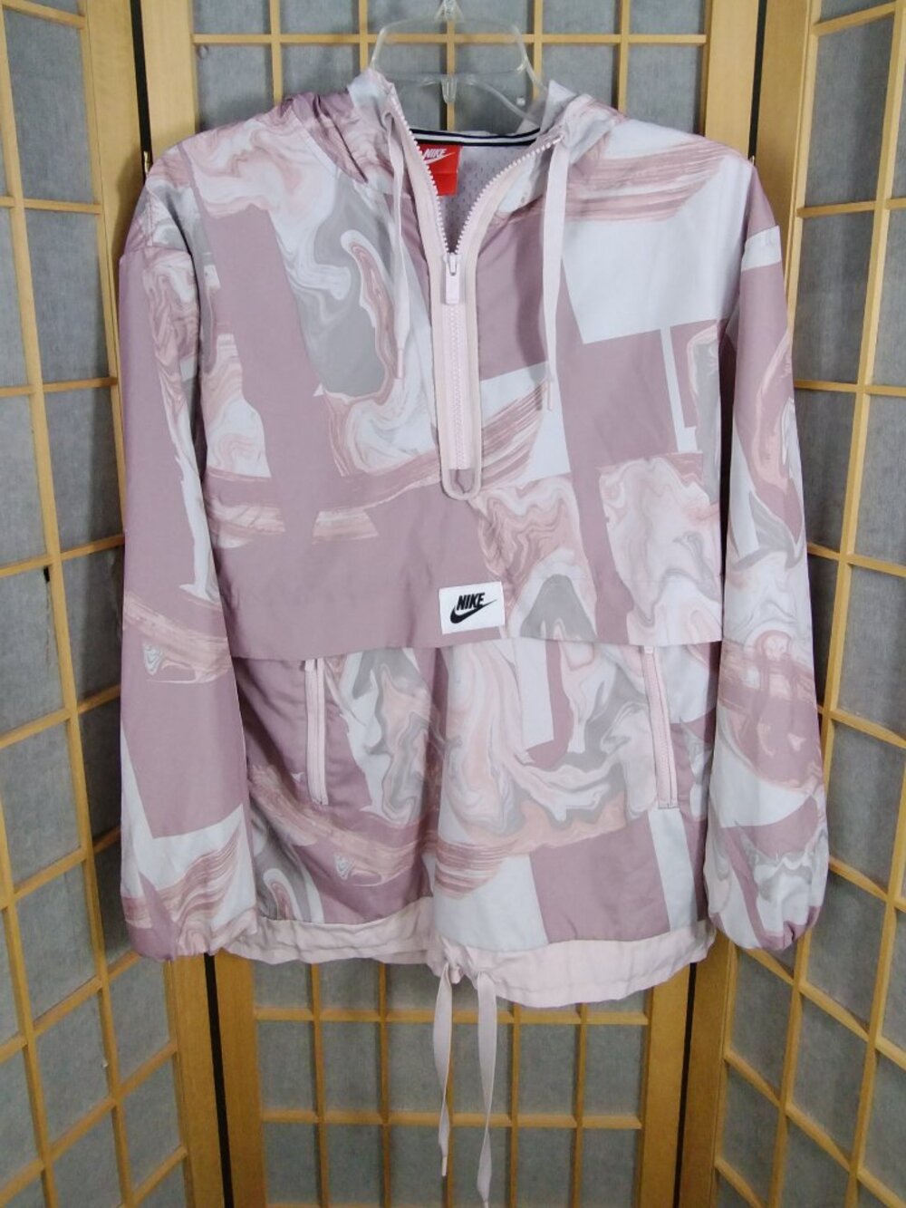 Nike Hooded Tech Jacket Pink Marbled Half Zip Windbreaker Hoodie Size XS